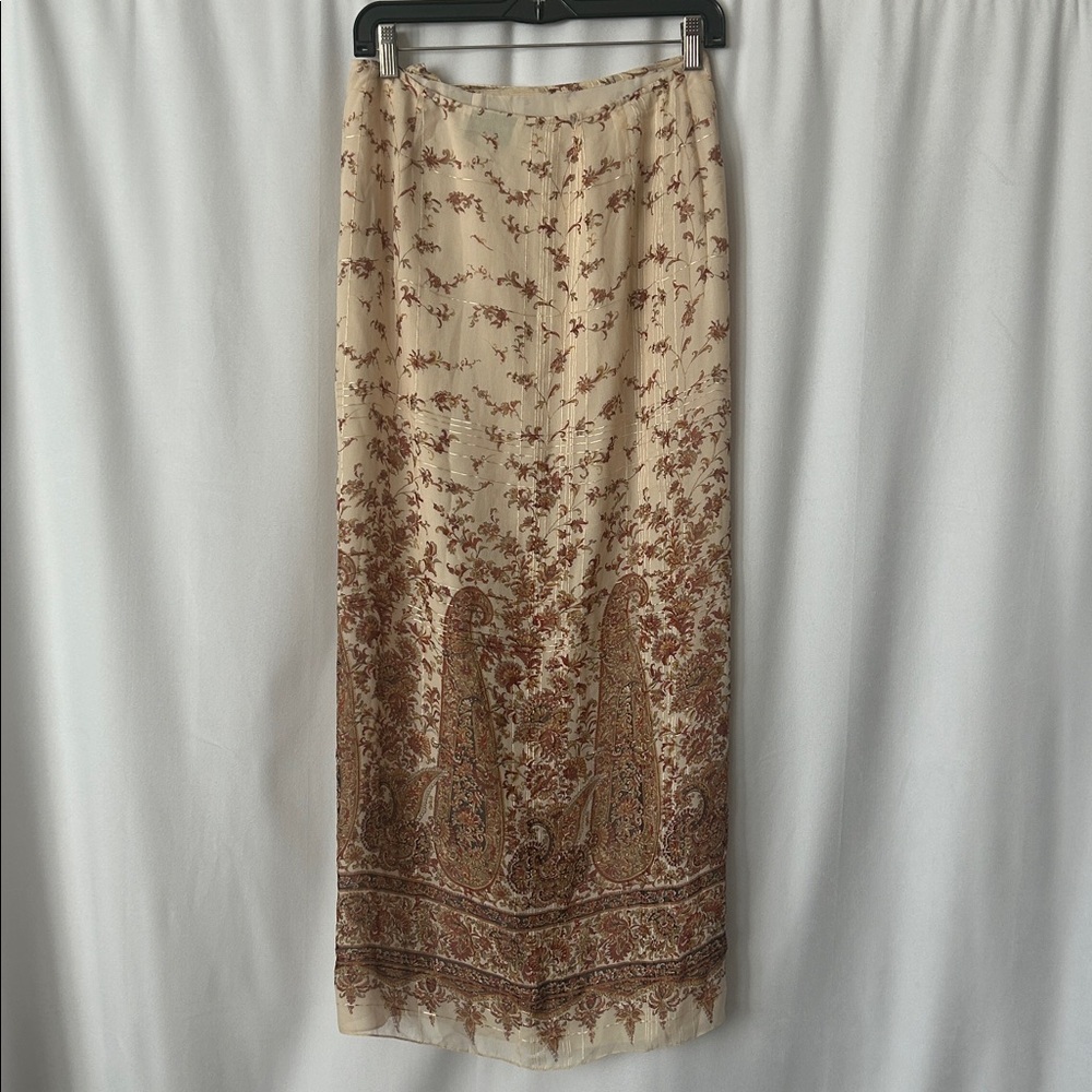 Emanuel Ungaro NWT Beige/Brown Silk Intricate Patterned Wrap Skirt **Size 8** πΊπΊ - Picture 2 of 7